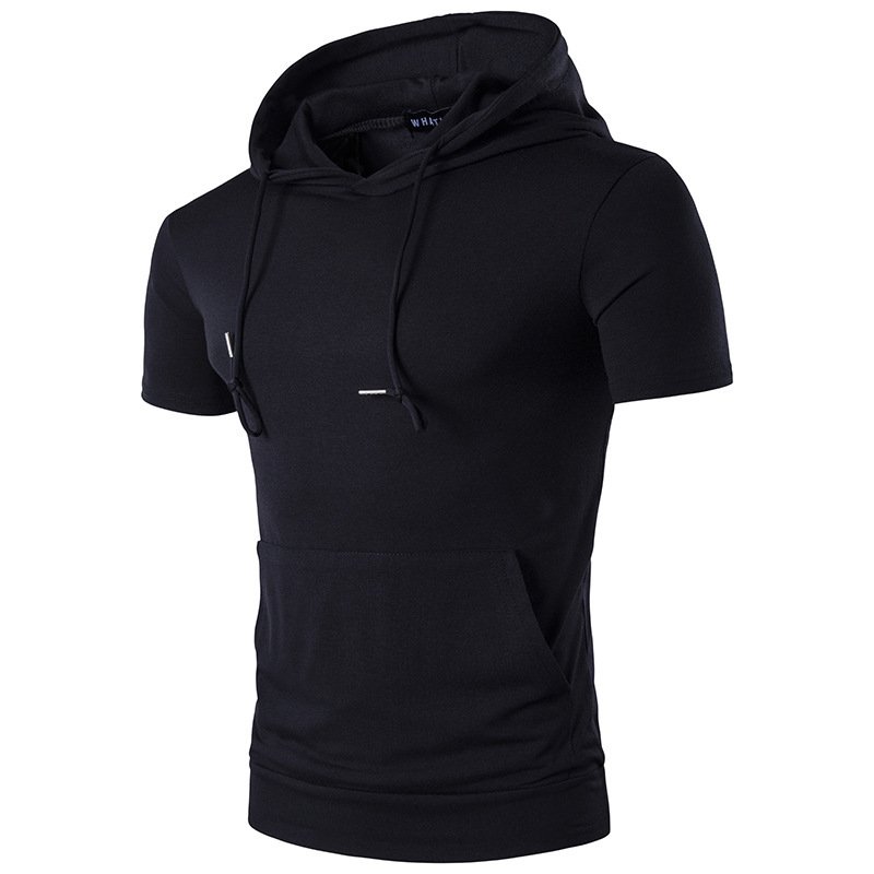 Foreign trade summer new products men's hooded big pockets solid color plus size high street hip-hop short-sleeved T-shirt B58