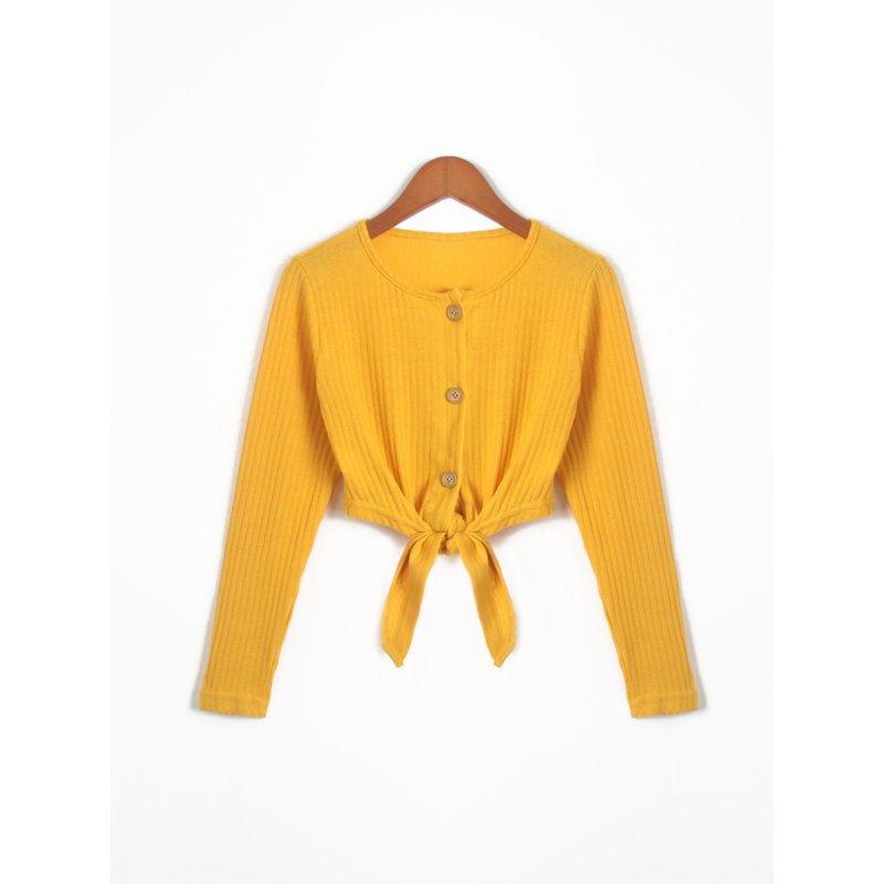Autumn Hot Sale Button Tie Short T-shirt